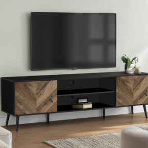 Tv Stand, 72 Inch, Console, Media Entertainment Center, Storage Cabinet, Living Room, Bedroom, Brown And Black Laminate, Black Wood Legs, Contemporary, Modern