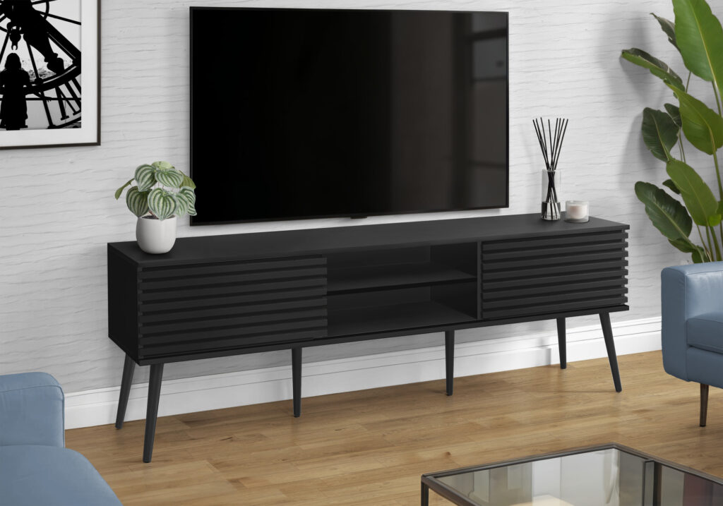 Tv Stand, 72 Inch, Media Entertainment Center, Storage Cabinet, Console, Storage Shelves, Bedroom, Living Room, Black Laminate, Contemporary