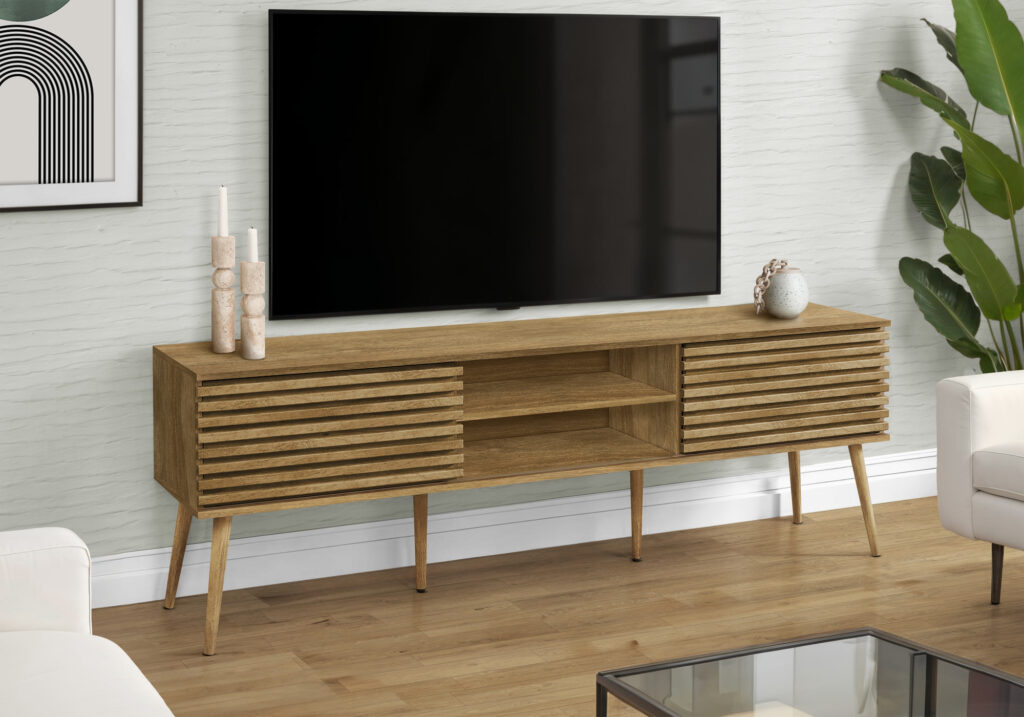 Tv Stand, 72 Inch, Media Entertainment Center, Storage Cabinet, Console, Storage Shelves, Bedroom, Living Room, Walnut Laminate, Contemporary, Modern
