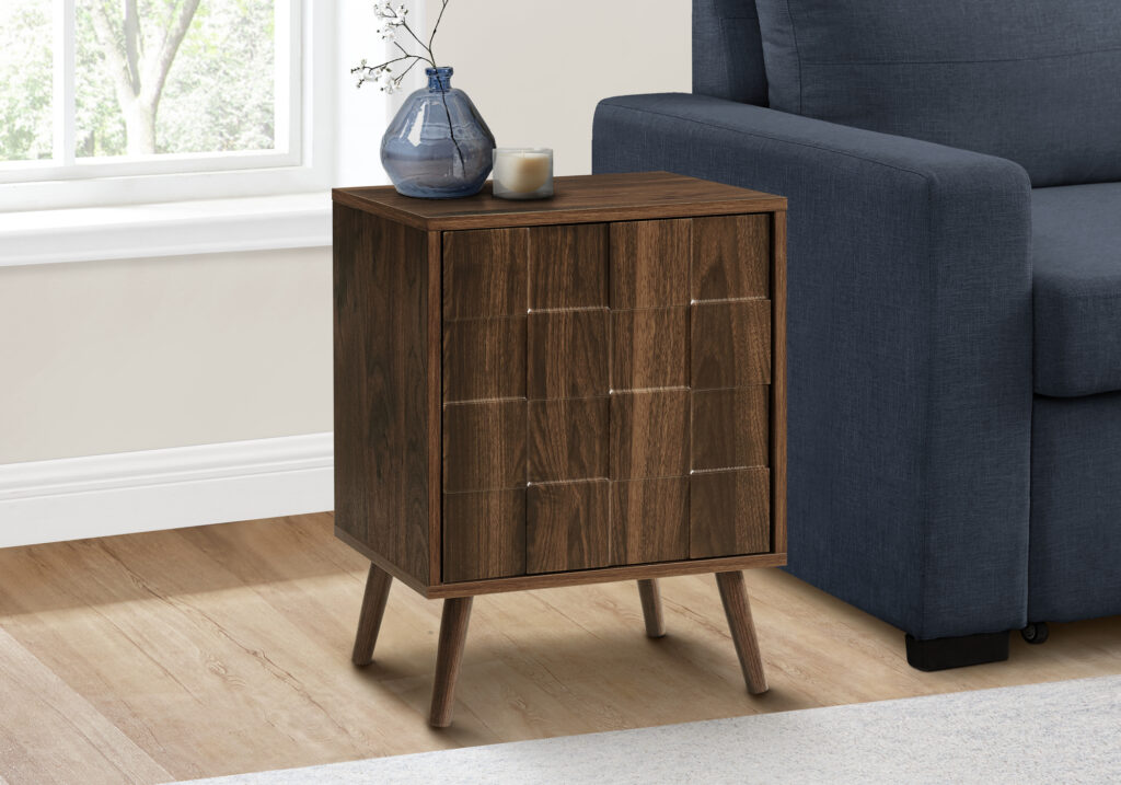 Accent Table, End, Side Table, Small, Storage, Lamp, Walnut Laminate, Modern
