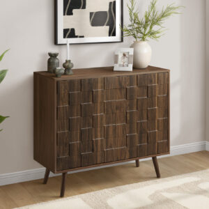 Accent Chest, 36" Wide, 2 Door Cabinet, Storage, Decorative, Dark Walnut Laminate, Mid Century, Transitional