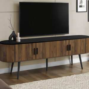Tv Stand, 72 Inch, Console, Bedroom, Living Room, Media Entertainment Center, Storage Cabinet, Walnut Laminate, Black Laminate, Contemporary
