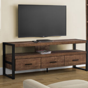 Tv Stand, 60 Inch, Console, Media Entertainment Center, Storage Drawers, Living Room, Bedroom, Brown Laminate, Black Metal, Contemporary, Modern
