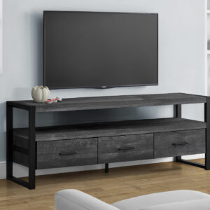 Tv Stand, 60 Inch, Console, Media Entertainment Center, Storage Drawers, Living Room, Bedroom, Black Laminate, Black Metal, Contemporary, Modern