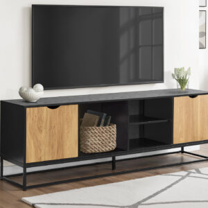 Tv Stand, 72 Inch, Console, Media Entertainment Center, Storage Cabinet, Living Room, Black Laminate, Black Metal, Modern, Contemporary