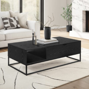 Coffee Table, 48"L, Cocktail, Lift-top, Rectangular, Storage, Living Room, Accent, Black Laminate, Black Metal, Contemporary, Modern