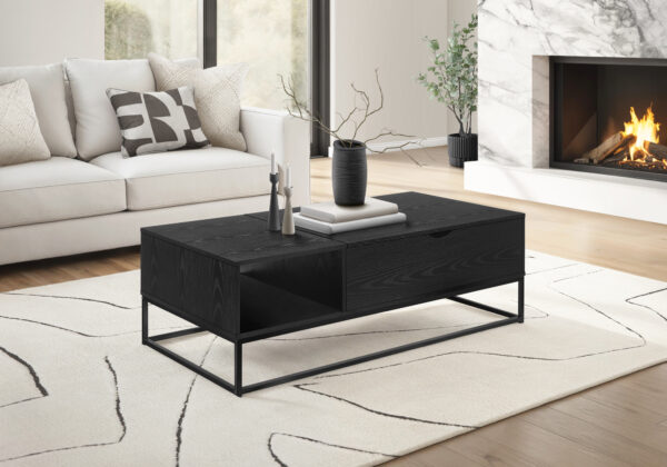 Coffee Table, 48″L, Cocktail, Lift-top, Rectangular, Storage, Living Room, Accent, Black Laminate, Black Metal, Contemporary, Modern