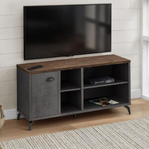Tv Stand, 48 Inch, Console, Media Entertainment Center, Storage Cabinet, Living Room, Bedroom, Brown And Grey Laminate, Grey Metal, Contemporary, Modern