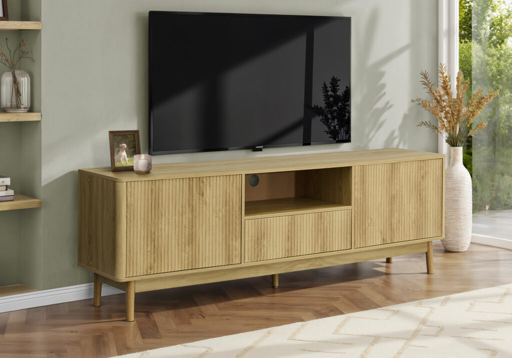 Tv Stand, 72 Inch, Console, Storage Cabinet, Storage Drawer, Media Entertainment Center, Living Room, Bedroom, Light Walnut Laminate, Mid Century