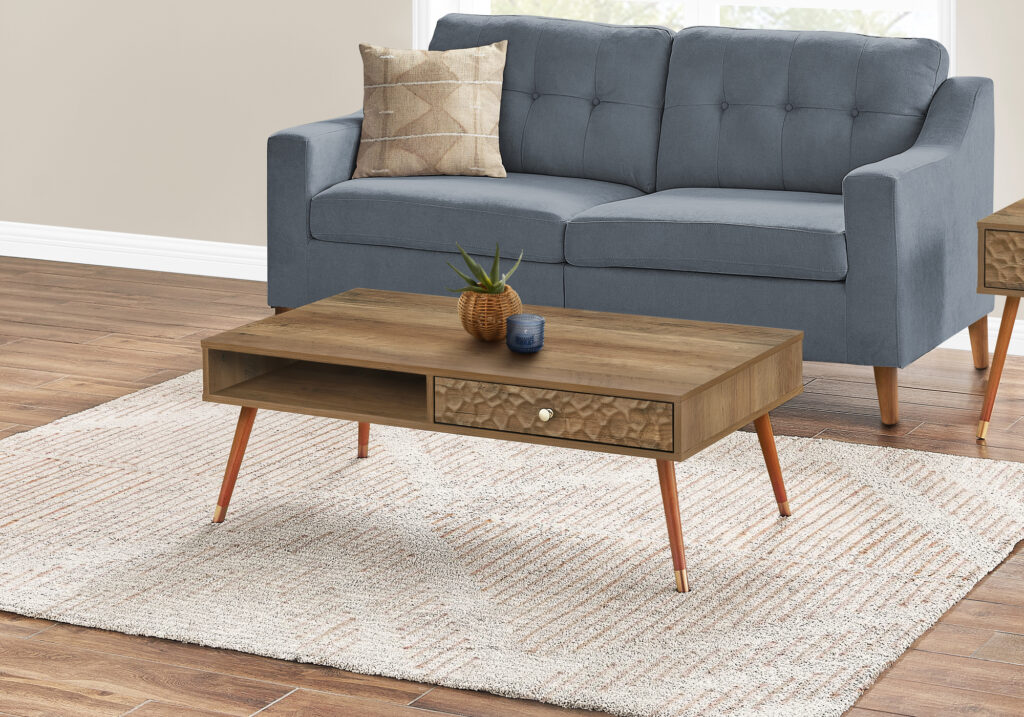Coffee Table, Accent, Cocktail, Rectangular, Storage, Living Room, 44″L, Walnut Laminate, Wood Legs, Mid Century