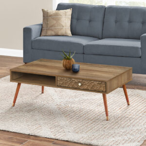 Coffee Table, Accent, Cocktail, Rectangular, Storage, Living Room, 44"L, Walnut Laminate, Wood Legs, Mid Century
