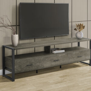 Tv Stand, 72 Inch, Media Entertainment Center, Storage Drawers, Dark Bronze Laminate, Black Metal, Contemporary, Modern