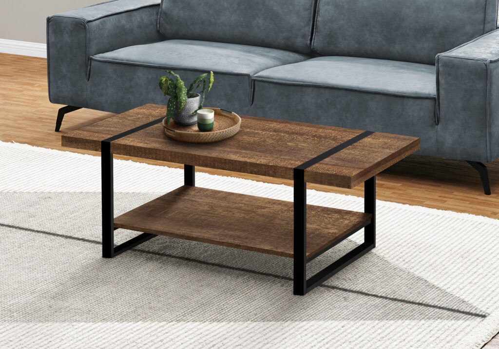 Coffee Table, Accent, Cocktail, Rectangular, Living Room, 48″L, Brown Laminate, Black Metal, Contemporary, Modern