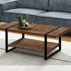 Coffee Table, Accent, Cocktail, Rectangular, Living Room, 48"L, Brown Laminate, Black Metal, Contemporary, Modern