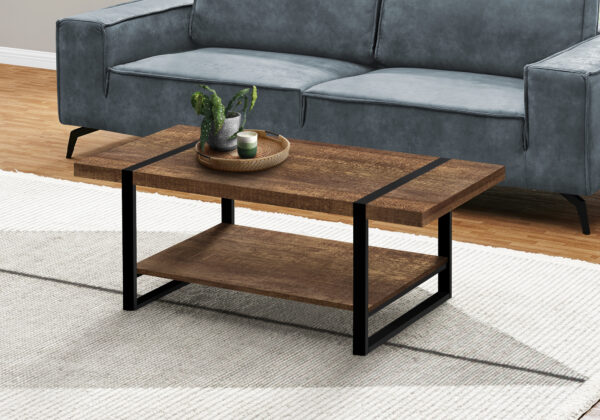 Coffee Table, Accent, Cocktail, Rectangular, Living Room, 48″L, Brown Laminate, Black Metal, Contemporary, Modern