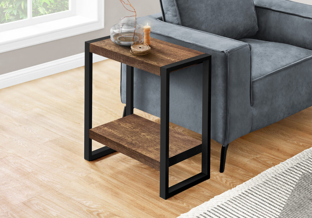 Accent Table, 24″H, Side, End, Nightstand, Lamp, Living Room, Bedroom, Brown Laminate, Black Metal, Contemporary, Modern