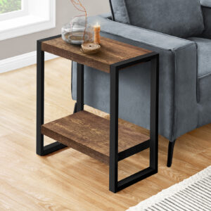 Accent Table, 24"H, Side, End, Nightstand, Lamp, Living Room, Bedroom, Brown Laminate, Black Metal, Contemporary, Modern