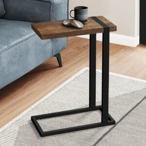 Accent Table, 25"H, C-shaped, End, Side, Snack, Living Room, Bedroom, Brown Laminate, Black Metal, Contemporary, Modern