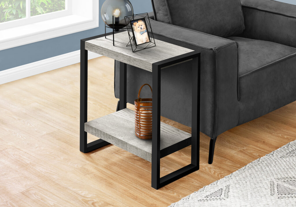 Accent Table, 24″H, Side, End, Nightstand, Lamp, Living Room, Bedroom, Grey Laminate, Black Metal, Contemporary, Modern