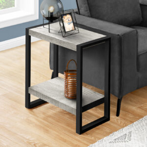 Accent Table, 24"H, Side, End, Nightstand, Lamp, Living Room, Bedroom, Grey Laminate, Black Metal, Contemporary, Modern
