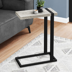 Accent Table, 25"H, C-shaped, End, Side, Snack, Living Room, Bedroom, Grey Laminate, Black Metal, Contemporary, Modern