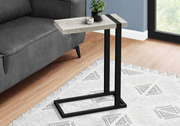 Accent Table, 25″H, C-shaped, End, Side, Snack, Living Room, Bedroom, Grey Laminate, Black Metal, Contemporary, Modern