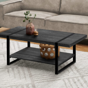 Coffee Table, Accent, Cocktail, Rectangular, Living Room, 48"L, Black Laminate, Black Metal, Contemporary, Modern