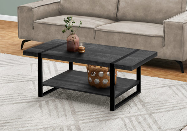 Coffee Table, Accent, Cocktail, Rectangular, Living Room, 48″L, Black Laminate, Black Metal, Contemporary, Modern