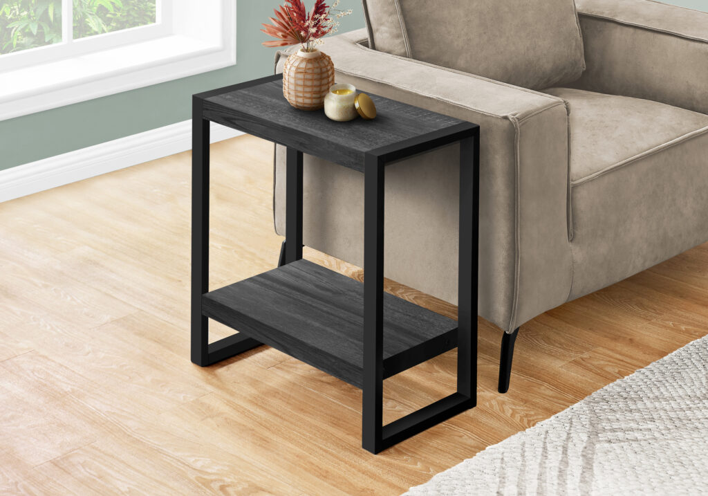 Accent Table, 24″H, Side, End, Nightstand, Lamp, Living Room, Bedroom, Black Laminate, Black Metal, Contemporary, Modern