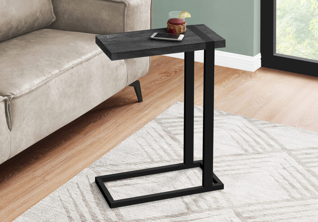 Accent Table, 25″H, C-shaped, End, Side, Snack, Living Room, Bedroom, Black Laminate, Black Metal, Contemporary, Modern