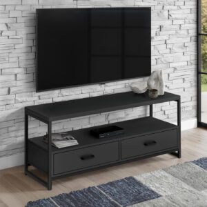 Tv Stand, 48 Inch, Console, Media Entertainment Center, Storage Drawers, Living Room, Bedroom, Black Laminate, Black Metal, Contemporary