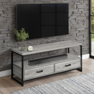 Tv Stand, 48 Inch, Console, Media Entertainment Center, Storage Drawers, Living Room, Bedroom, Grey Laminate, Black Metal, Contemporary, Modern