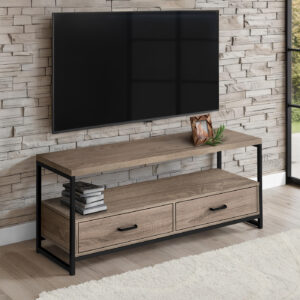 Tv Stand, 48 Inch, Console, Media Entertainment Center, Storage Drawers, Living Room, Bedroom, Brown Laminate, Black Metal, Contemporary, Modern