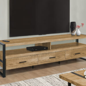 Tv Stand, 72 Inch, Console, Media Entertainment Center, Storage Drawers, Living Room, Mango Wood-look, Black Metal, Contemporary, Modern