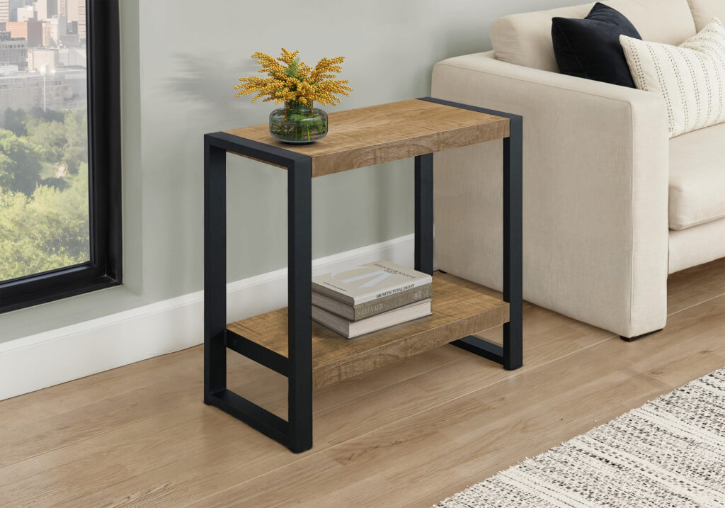 Accent Table, 24″H, Side, End, Nightstand, Lamp, Living Room, Bedroom, Mango Wood-look Laminate, Black Metal, Contemporary, Modern