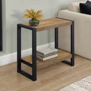 Accent Table, 24"H, Side, End, Nightstand, Lamp, Living Room, Bedroom, Mango Wood-look Laminate, Black Metal, Contemporary, Modern