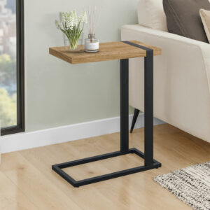 Accent Table, 25"H, C-shaped, End, Side, Snack, Living Room, Bedroom, Mango Wood-look Laminate, Black Metal, Contemporary, Modern
