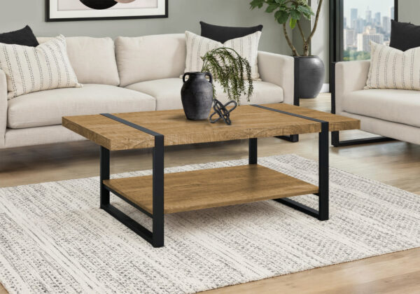Coffee Table, Accent, Cocktail, Rectangular, Living Room, 48″L, Mango Wood-look, Black Metal, Contemporary, Modern