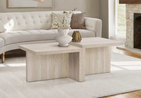 Travertine travertine stone two tier coffee table