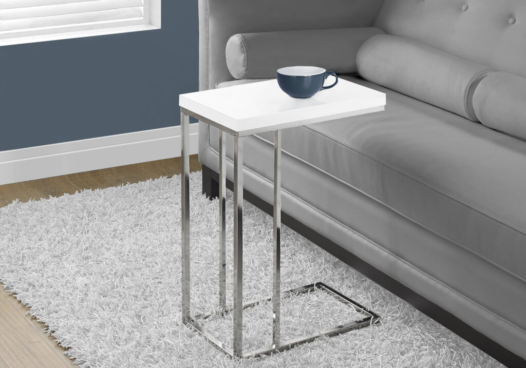 White metal glossy chrome accent table