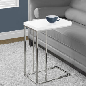 White metal glossy chrome accent table