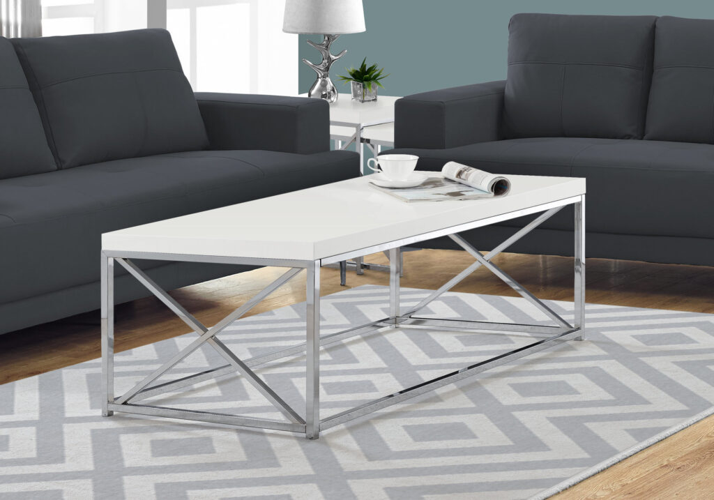 White metal glossy chrome coffee table