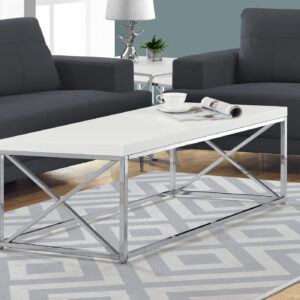 White metal glossy chrome coffee table