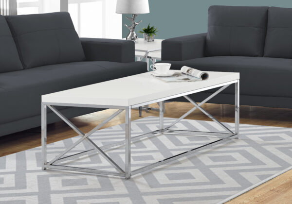 White metal glossy chrome coffee table