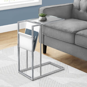 White metal chrome magazine rack accent table