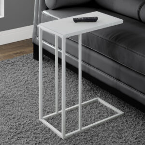 Accent Table, C-shaped, End, Side, Snack, Living Room, Bedroom, Tempered Glass, White Metal, Contemporary, Modern