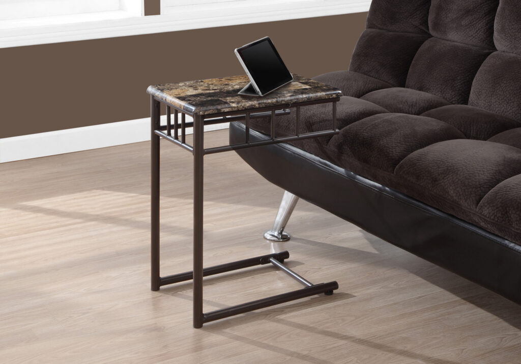 Espresso marble metal bronze accent table
