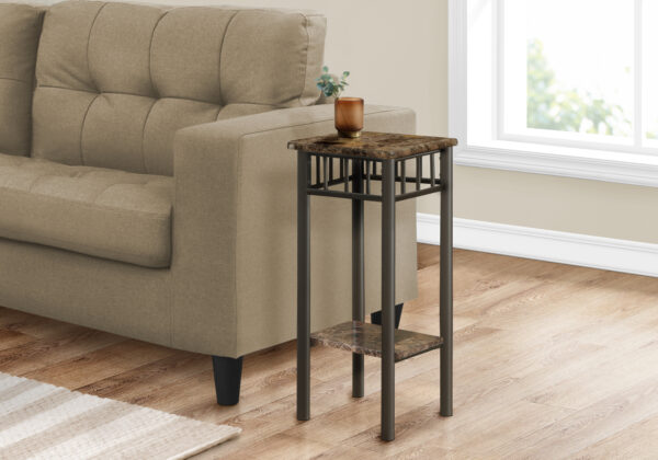 Espresso marble metal bronze accent table