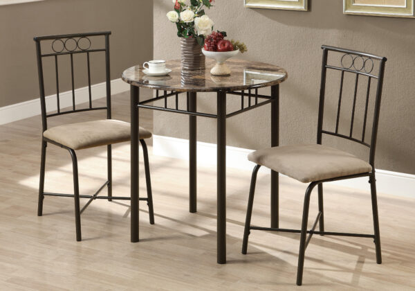 Espresso marble metal 3-piece bronze dining set