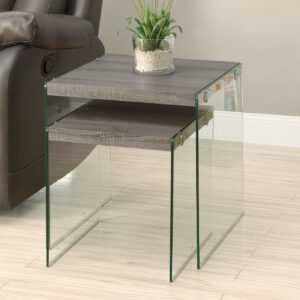 Dark taupe glass 2-piece set nesting table